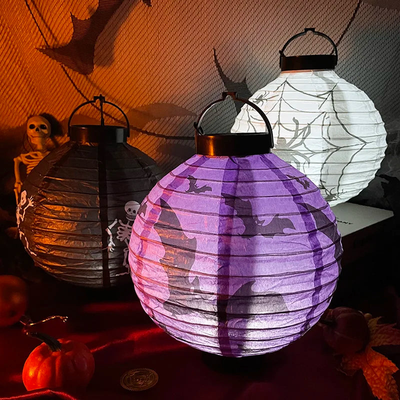 Halloween LED Pumpkin Paper Lantern Spider Skull Bat Lantern Printing Hanging Lantern Festival Party Home Garden Outdoor Decor