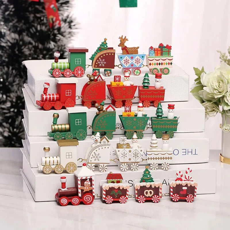 Christmas Decorations, Wooden Four-festival Mini Train, Children's Holiday Gifts, Window Display Table Ornaments Navidad
