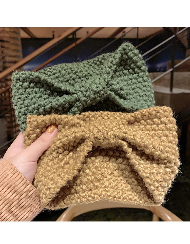 Winter Warm Knit Headbands For Women Knotted Crochet Elastic Hair Band Bandanas Handmade Turban Headwear Hair Accessories