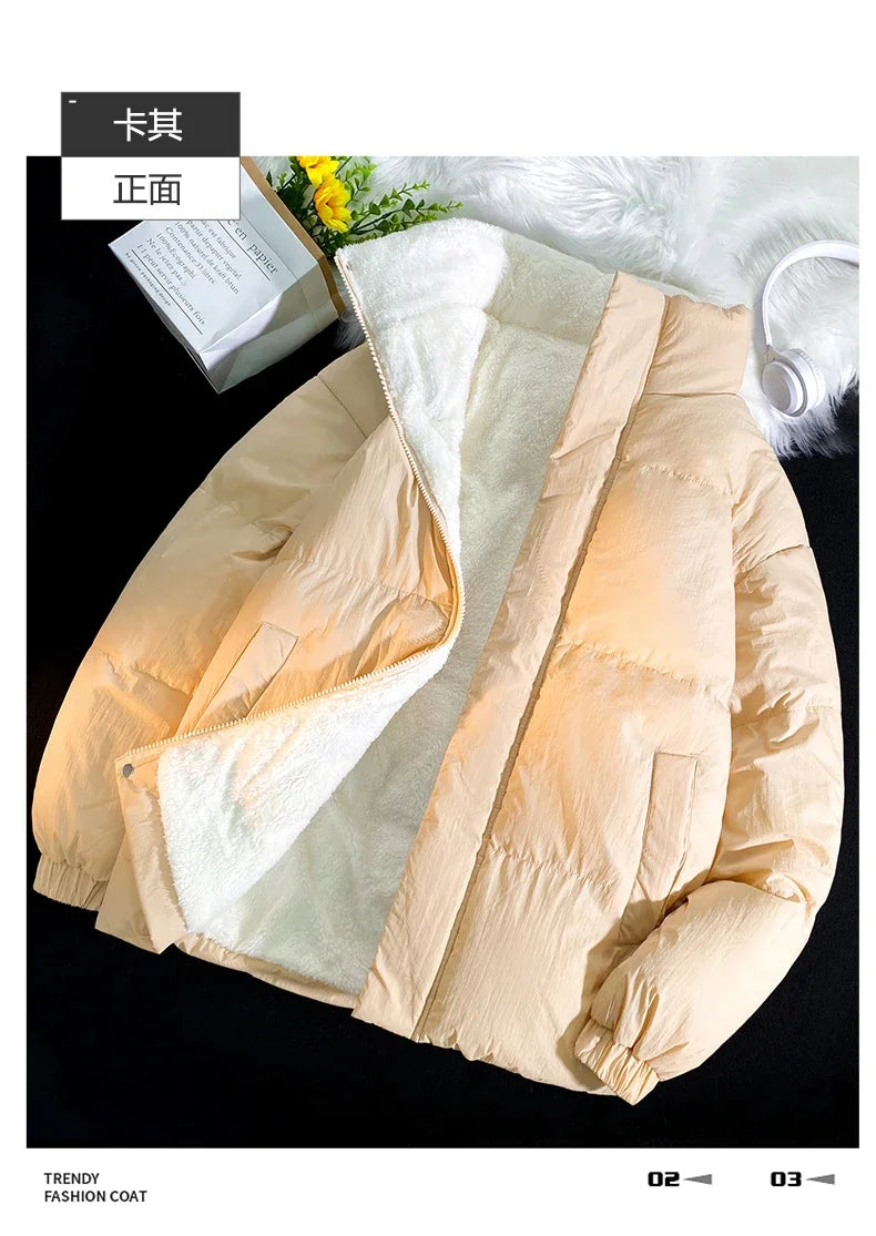 Down jacket men's handsome bread jacket Hong Kong style loose collar and velvet ins assorted bread jacket