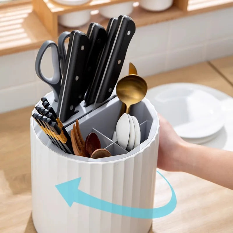 Kitchen Rotating Knife Frame Storage Rack Multi Functional Household Chopsticks Knives and Tableware Placement Rack