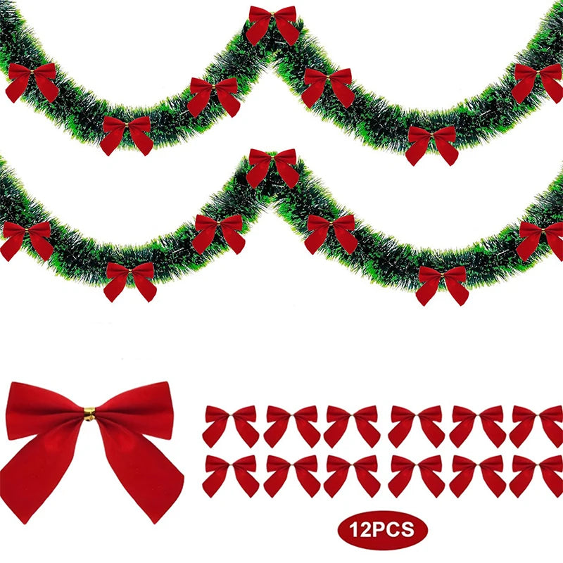 Christmas Garland Home Party Wall Door Decor Xmas Tree Ornaments Tinsel Strips With Bowknot Party