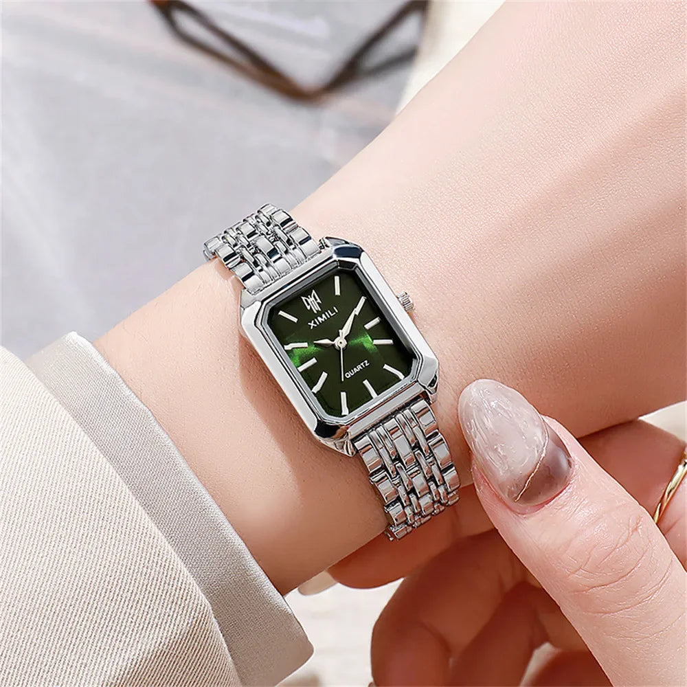 Women Watches Business Luxury Ladies Fashion Quartz Watch Simple Scale Square Quality Gold Plated Stainless Steel Folding Clock