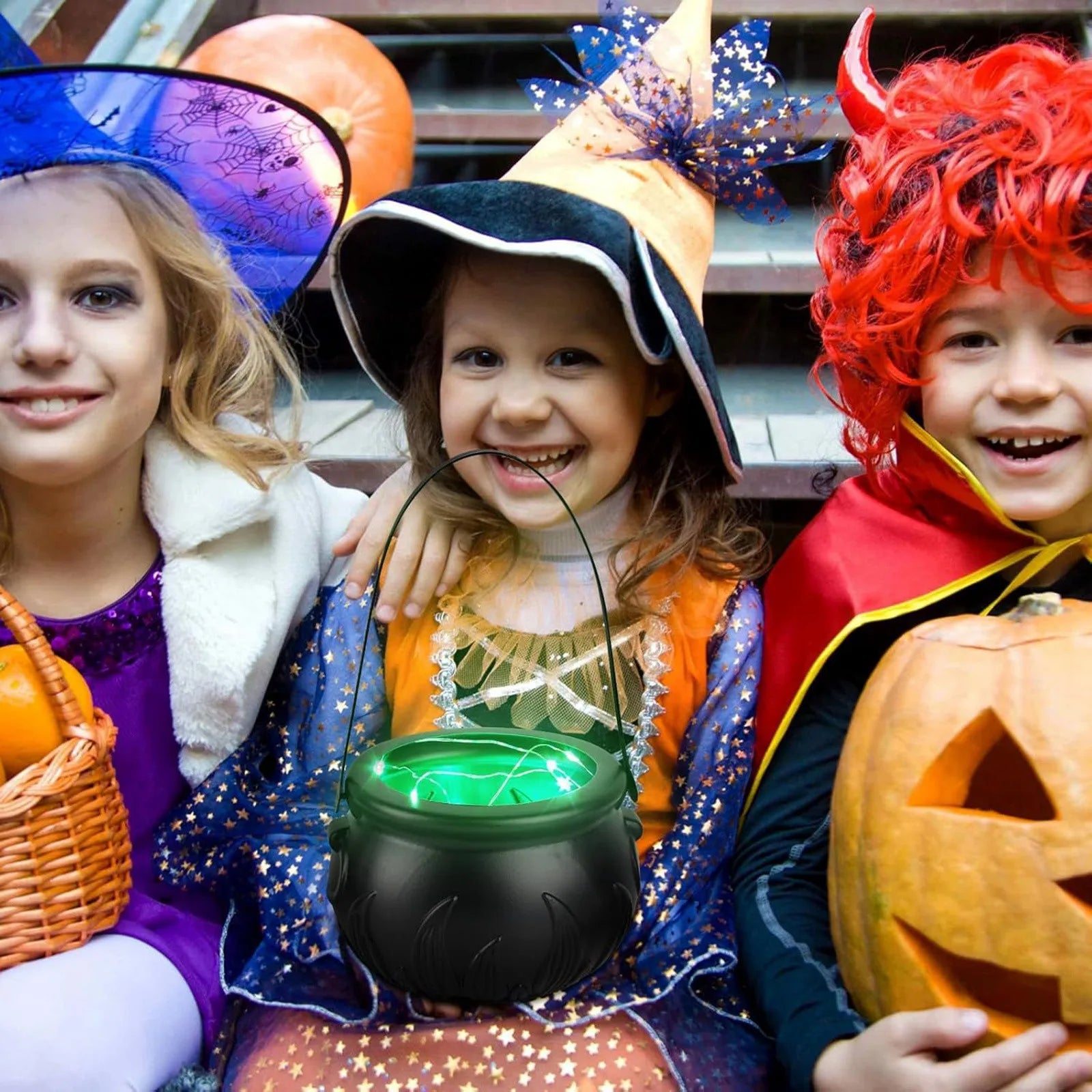 Halloween Decoration Hanging Witch With Light Pot Mist Home Decor Witch Pot Plastic Bowl Decoration Candy Bucket Decoration