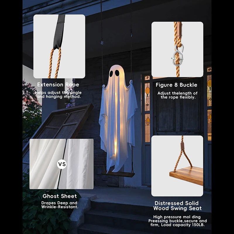 Halloween Ghost Decoration Outdoor Large Hanging Swing Ghost Home Decoration Ghost House Bar Hanging Horror Prop Party Courtyard