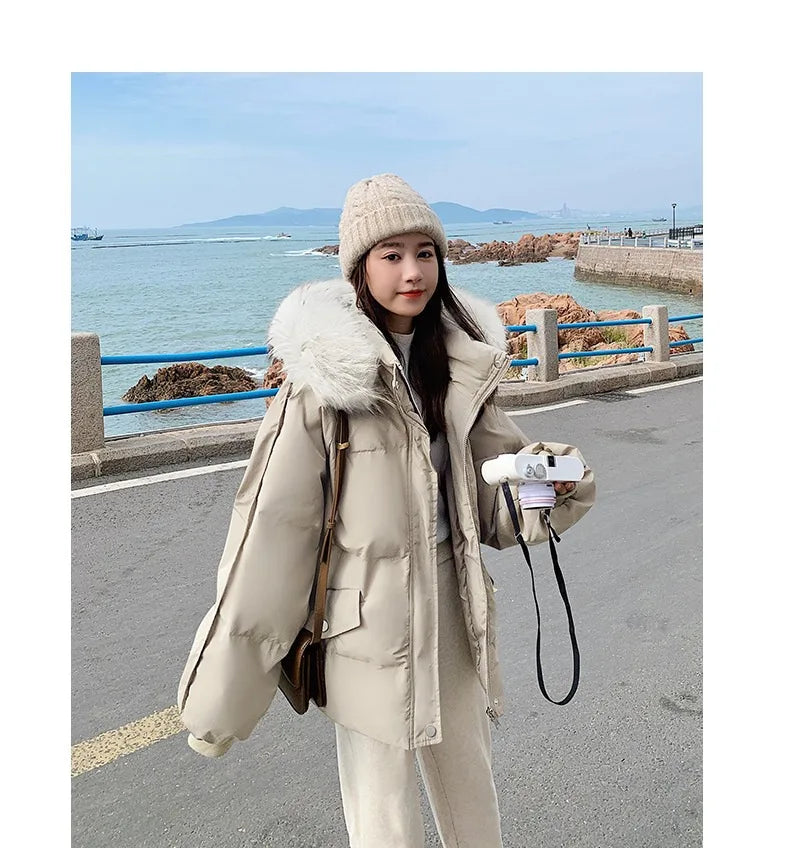 Winter Down Jacket Women Parkas Mid-length Big Fur Collar Hooded Women's Jacket Warmth Jacket Ladies Outwear Jacket for Women