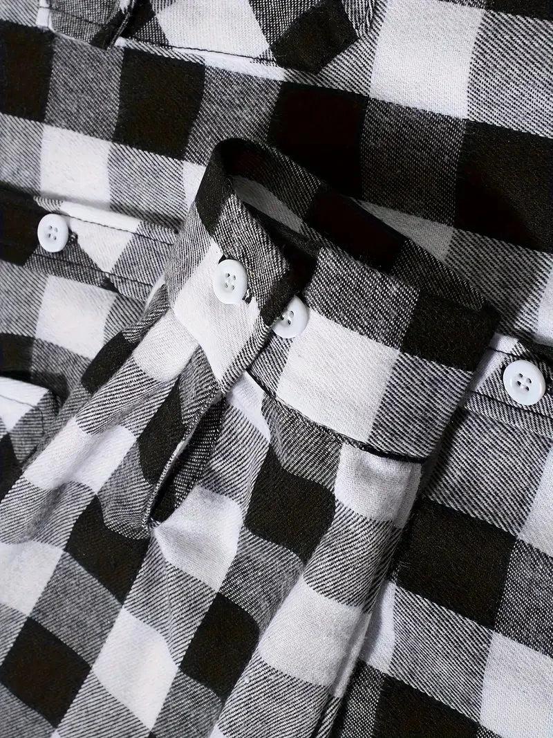 Men's Shirts Button-Up Classic Plaid Smart Casual Flannel Shirt Long Sleeved Chest Two Pockets Design Spring Autumn Men Tops