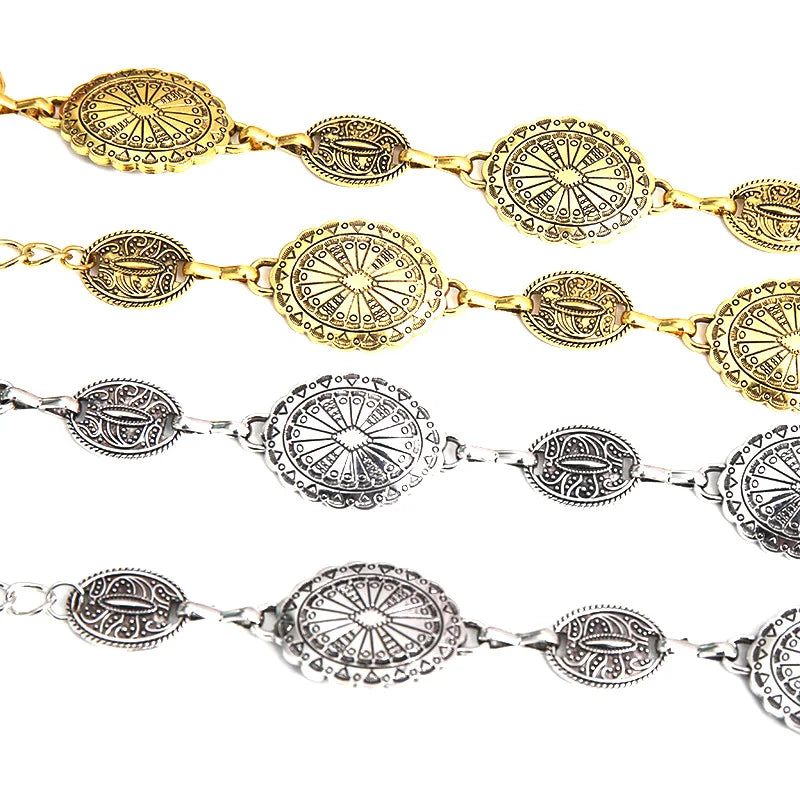 1 piece set of waist chain accessories for women's retro Bohemian ethnic style silver metal chain belt with skirt belt