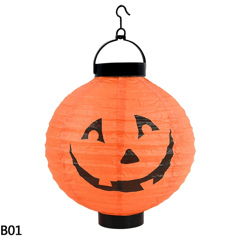 Halloween LED Pumpkin Paper Lantern Spider Skull Bat Lantern Printing Hanging Lantern Festival Party Home Garden Outdoor Decor