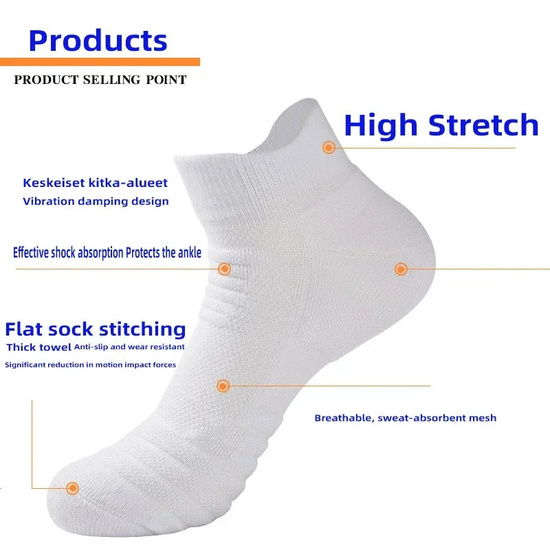 6/3/1 Pairs New Men Sports Running Fitness Flight Short Tube Socks Women's Towel Bottom Basketball Socks Solid Color Black Socks