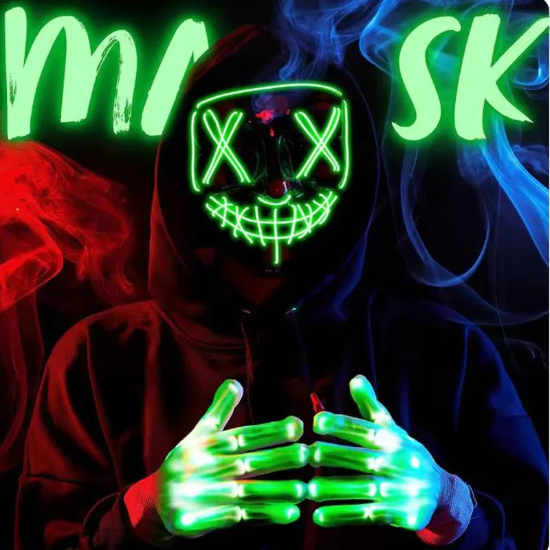 Halloween Letter V Horror Mask and colorful gloves Wireless Scary Glowing Mask for man women Festival party costume supplies