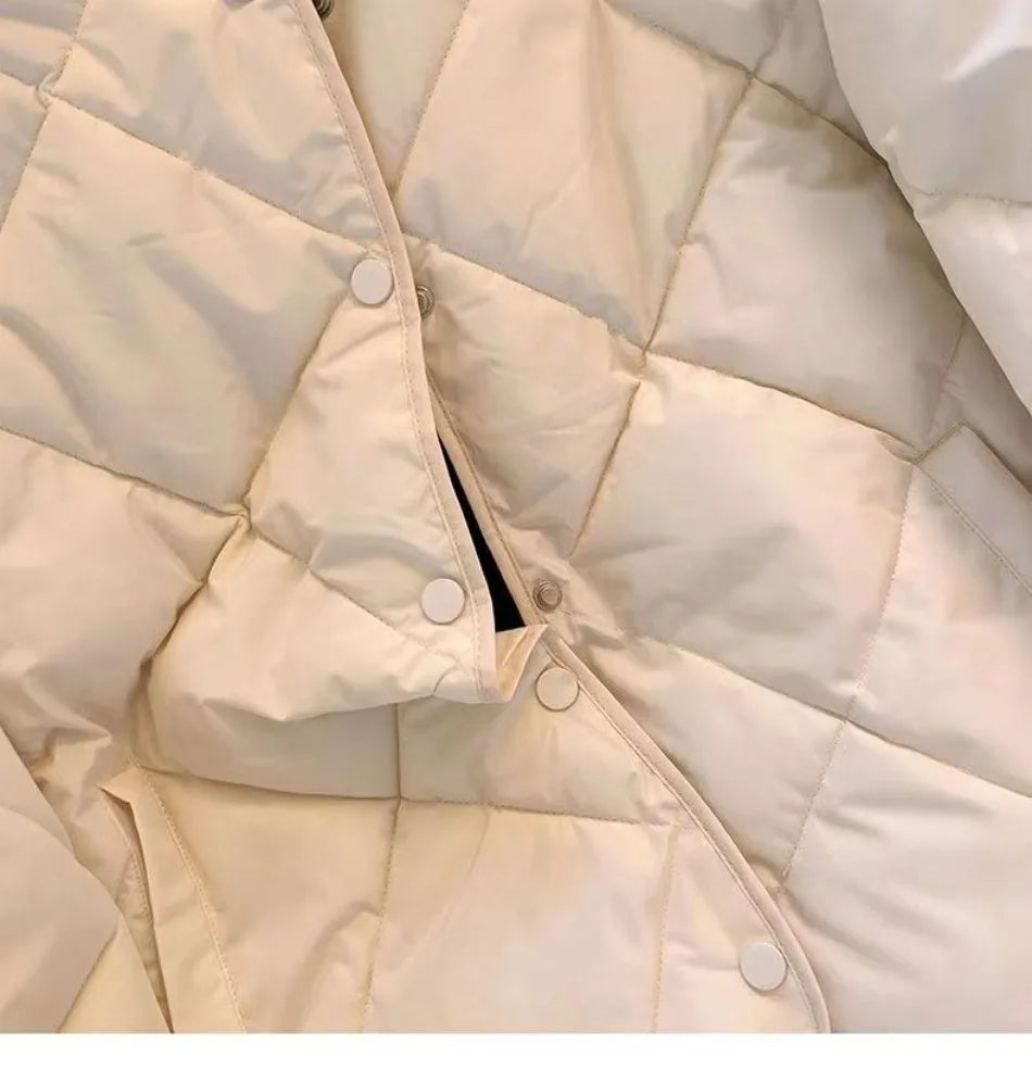 New in Winter Cotton-Padded Jacket for Women New Versatile Lightweight Rhombus Plaid Cotton-Padded Jacket Simple and Stylish