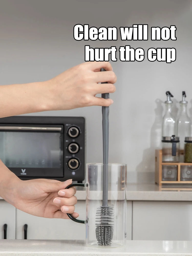 Silicone Milk Bottle Brush Cup Scrubber Glass Cleaner Long Handle Drink Bottle Clean Brush Kitchen Cleaning Tool