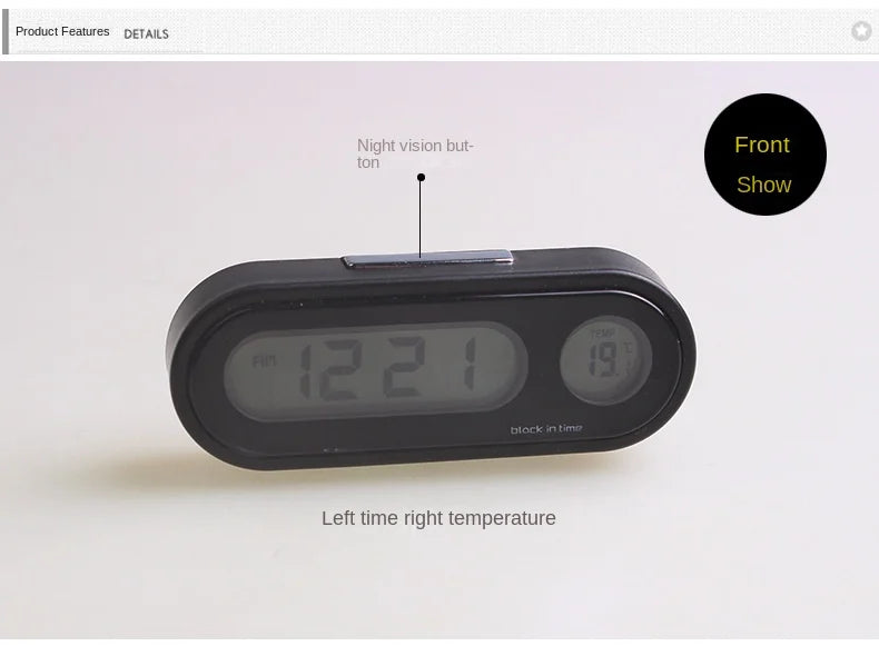 Car Clock Time Watch Mini Electronic Auto Clocks Luminous Interior Thermometer LCD Backlight Digital Display Car Accessories
