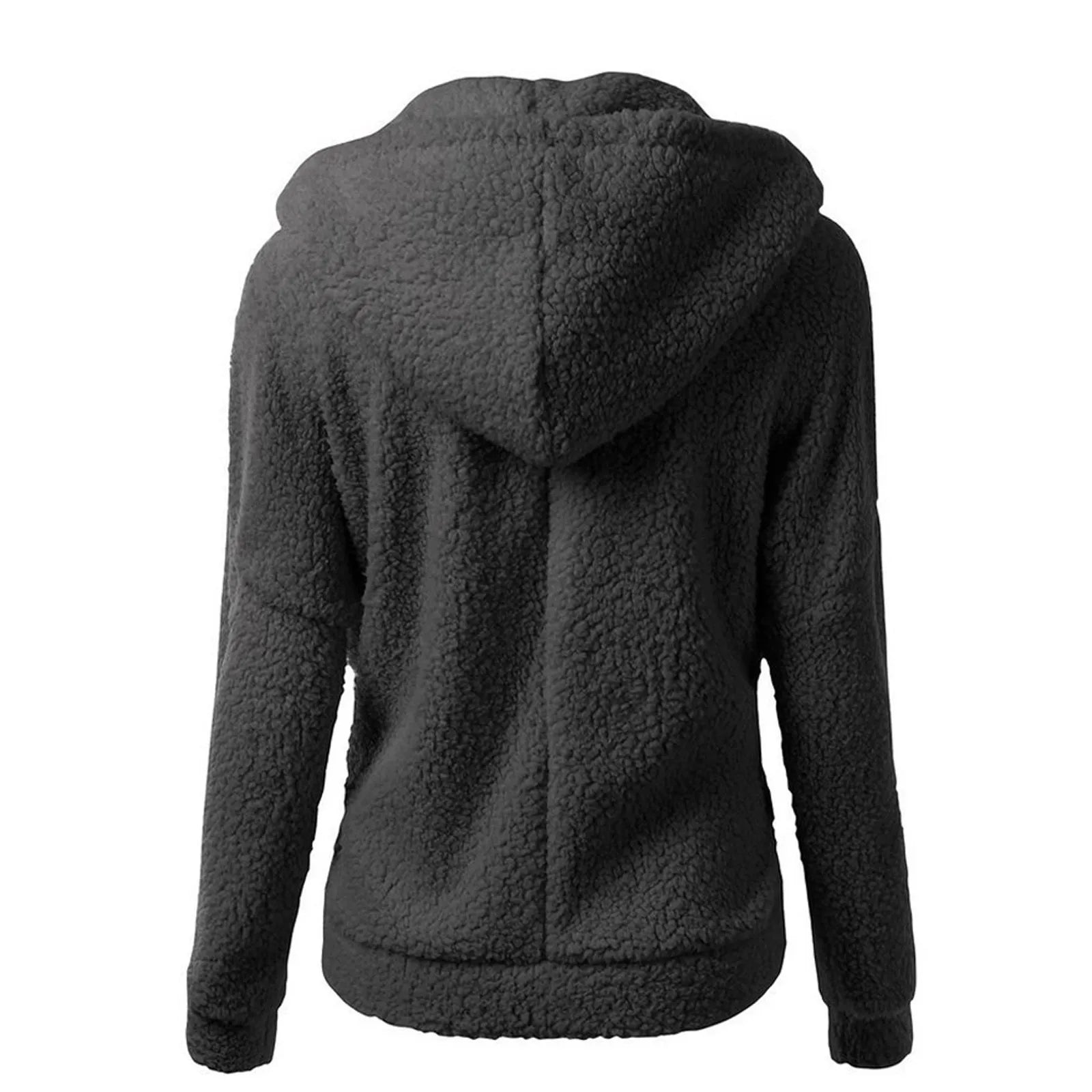 Women'S Fashion Jackets Solid Lambswool Coat Slim Straight Hooded Plush Zip Up Jackets Autumn Winter Simple Versatile Jackets