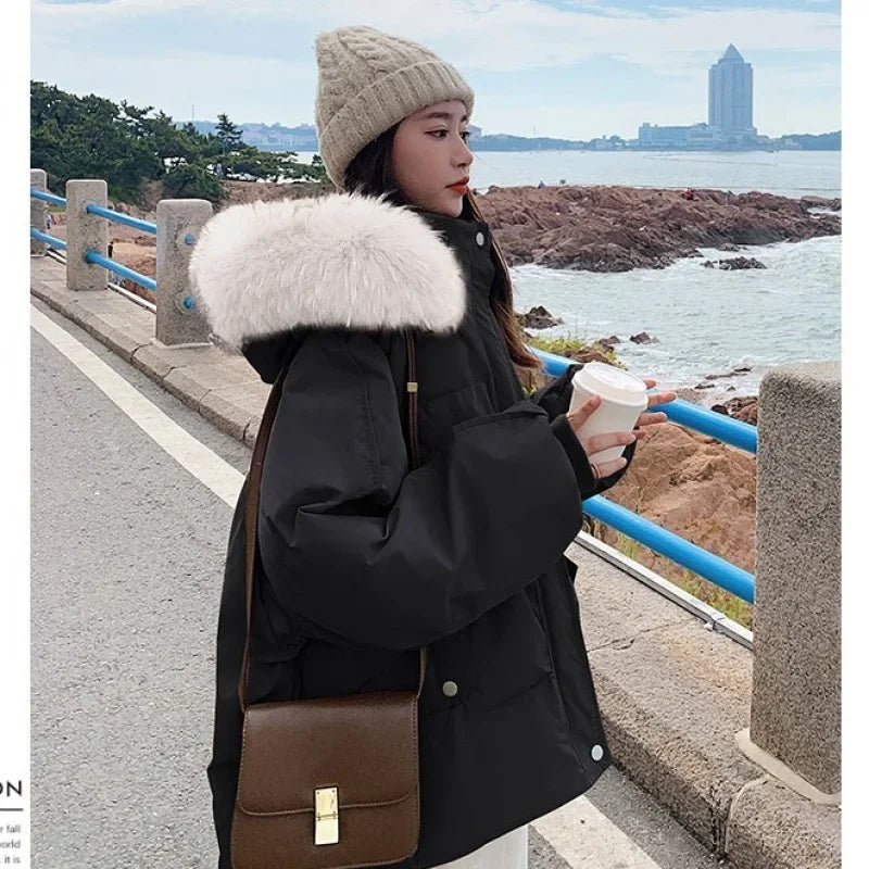 Winter Down Jacket Women Parkas Mid-length Big Fur Collar Hooded Women's Jacket Warmth Jacket Ladies Outwear Jacket for Women