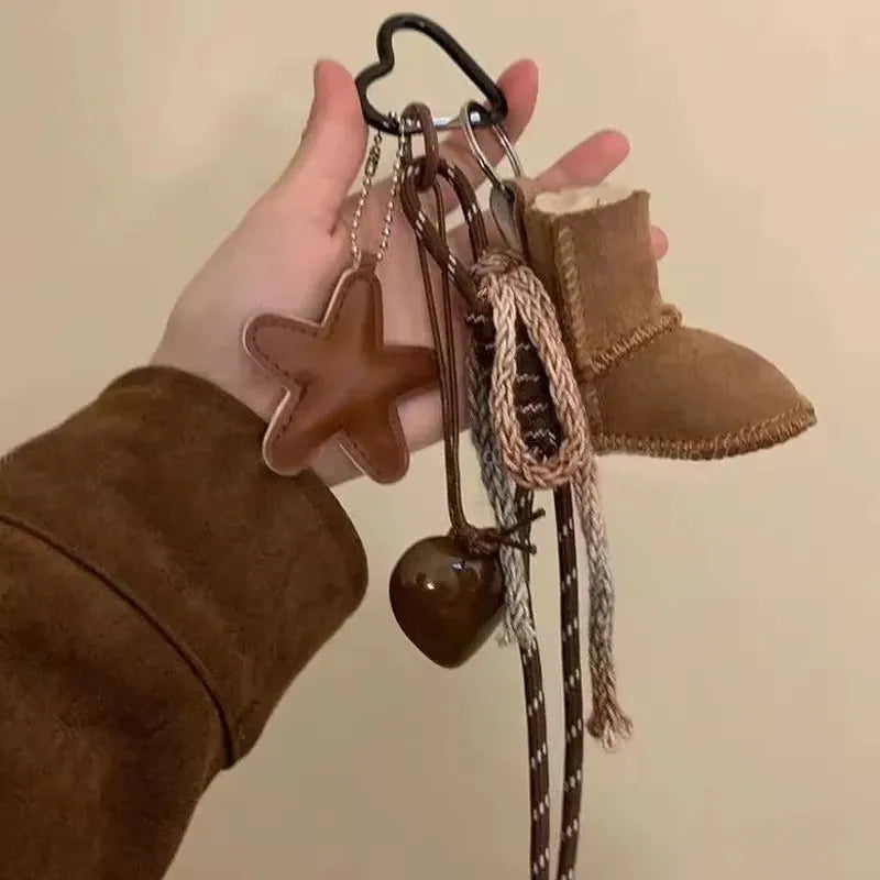 Winter Theme Bag Charm Keychain Pendant,Plush Snow Boots/Gloves Shape,Purse/Handbag Hanging Decoration,Keyring DIY Accessories