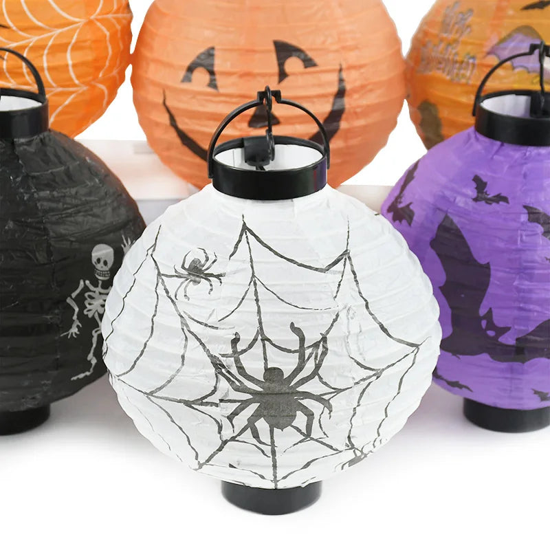 Halloween LED Pumpkin Paper Lantern Spider Skull Bat Lantern Printing Hanging Lantern Festival Party Home Garden Outdoor Decor