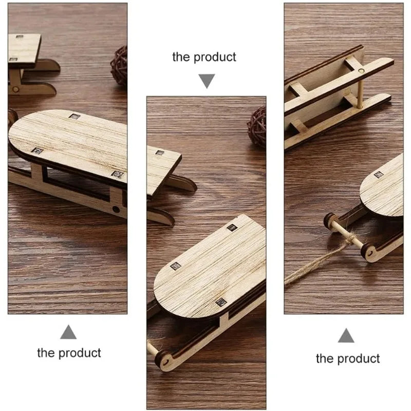 Christmas Sleigh Ornament Wooden Decor Wood Crafts Home Decorations Mini Sled Miniature Sleigh Xmas Decor Christmas Crafts