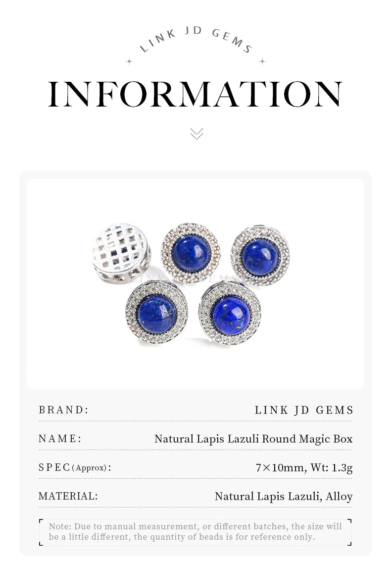 1 Pc Natural Stone Lapis Lazuli Round Cabochon Inlaid Magic Box Bead With Hole Pendant For Jewerly Making Diy Necklace Bracelet