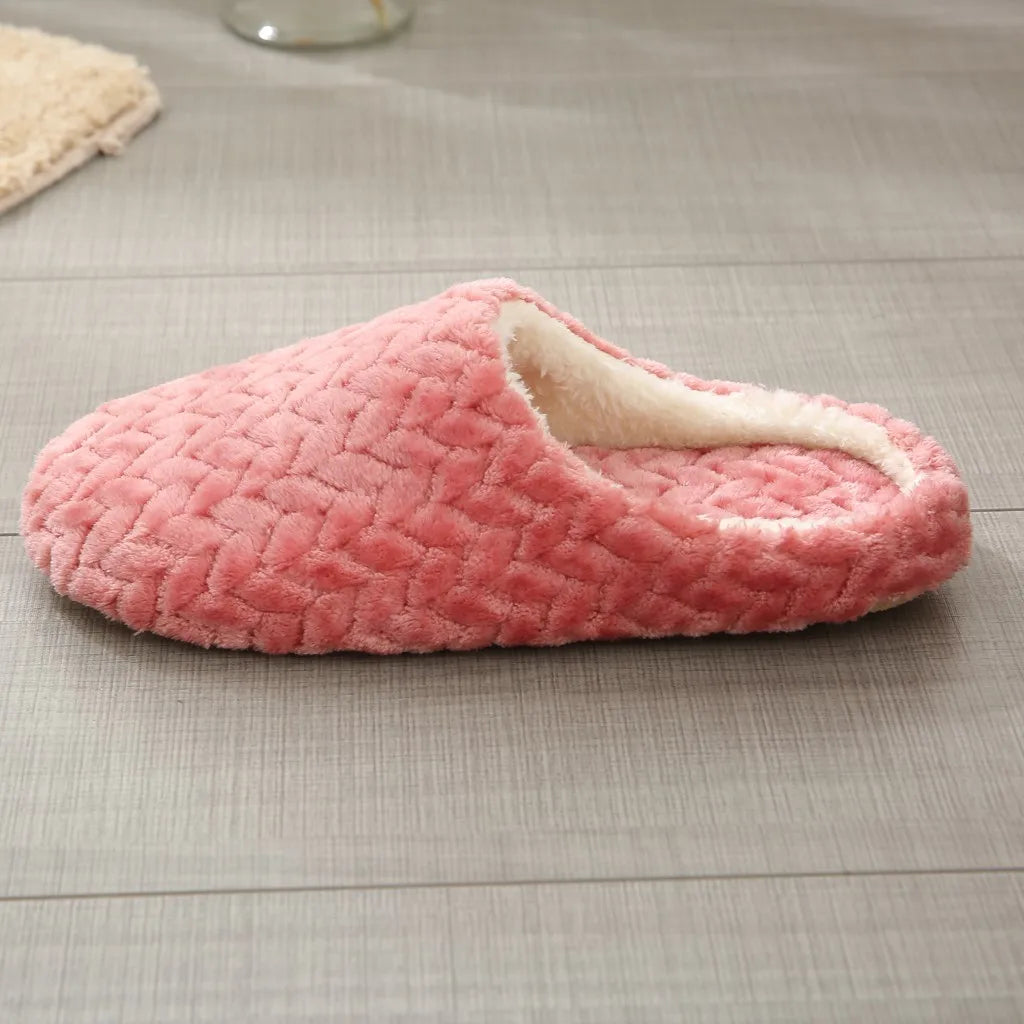 Warm Slippers Woven Solid Color Slippers Plush Home Cotton Slippers Winter Indoor Leisure Home Cold Comfortable Simple