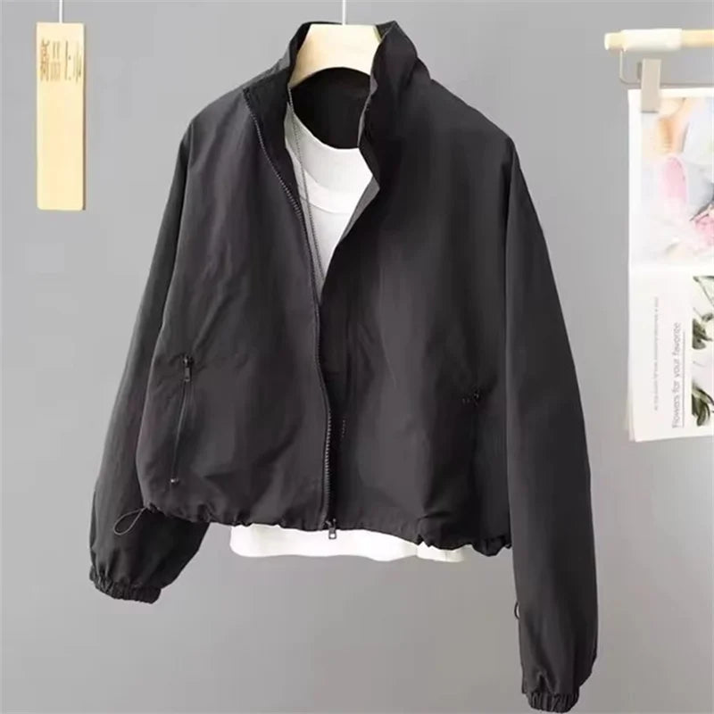 Women Short Jacket Spring Autumn New Casual Femme Windbreaker Stand Collar Tooling Jacket Basic Zipper Coat Tops Gabardina Mujer