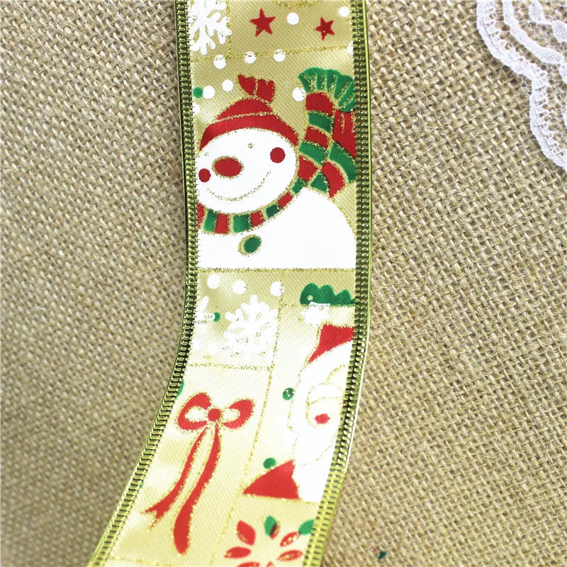 Christmas Ribbon 2M/Pack - Santa Snowman Design - Decor for Tree Wreath - Festive Ornament Accessory Christmas Supplies