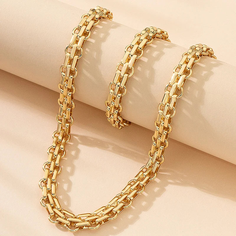 Jewelry Set for women girls Exaggerated Personality Metal Bracelet Necklace holiday party gift fashion ES013