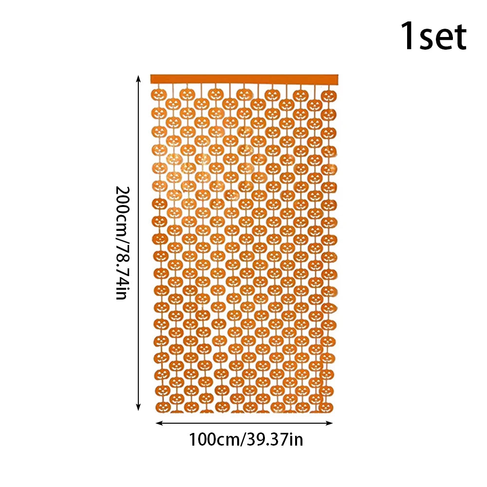 Halloween Decorations Pumpkin Skull Bat Black Orange Hanging Curtain Backdrop Haunted House Halloween Themed Party Supplies