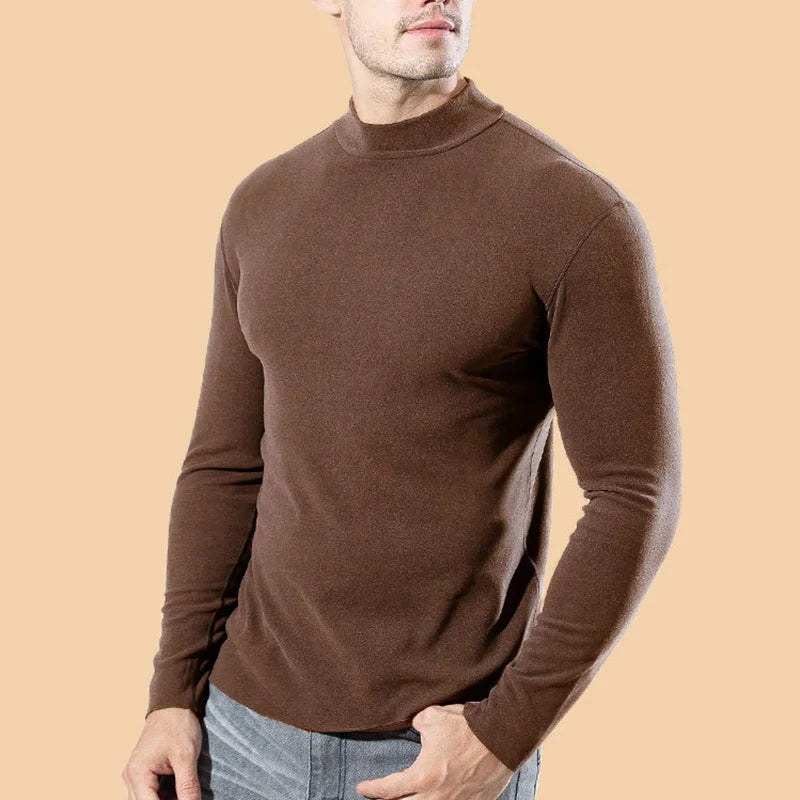 Men's Solid Color Turtleneck T-Shirt For Male Autumn Spring Casual Long Sleeve Basic Bottoming Shirt For Men Slim-Fit Tops