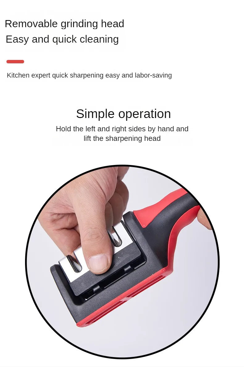 Kitchen 3-Segment Knife Sharpener Household Multi-Functional Hand-Held Three-Purpose Black Sharpening Stone.