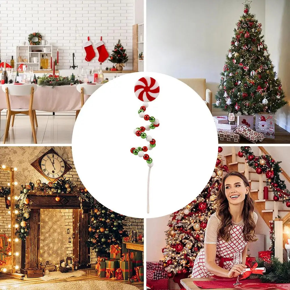 Christmas Candy Cane Decorations Christmas Tree Decoration Red White Lollipop Decoration Curved Candy Christmas Tree Stems Decor