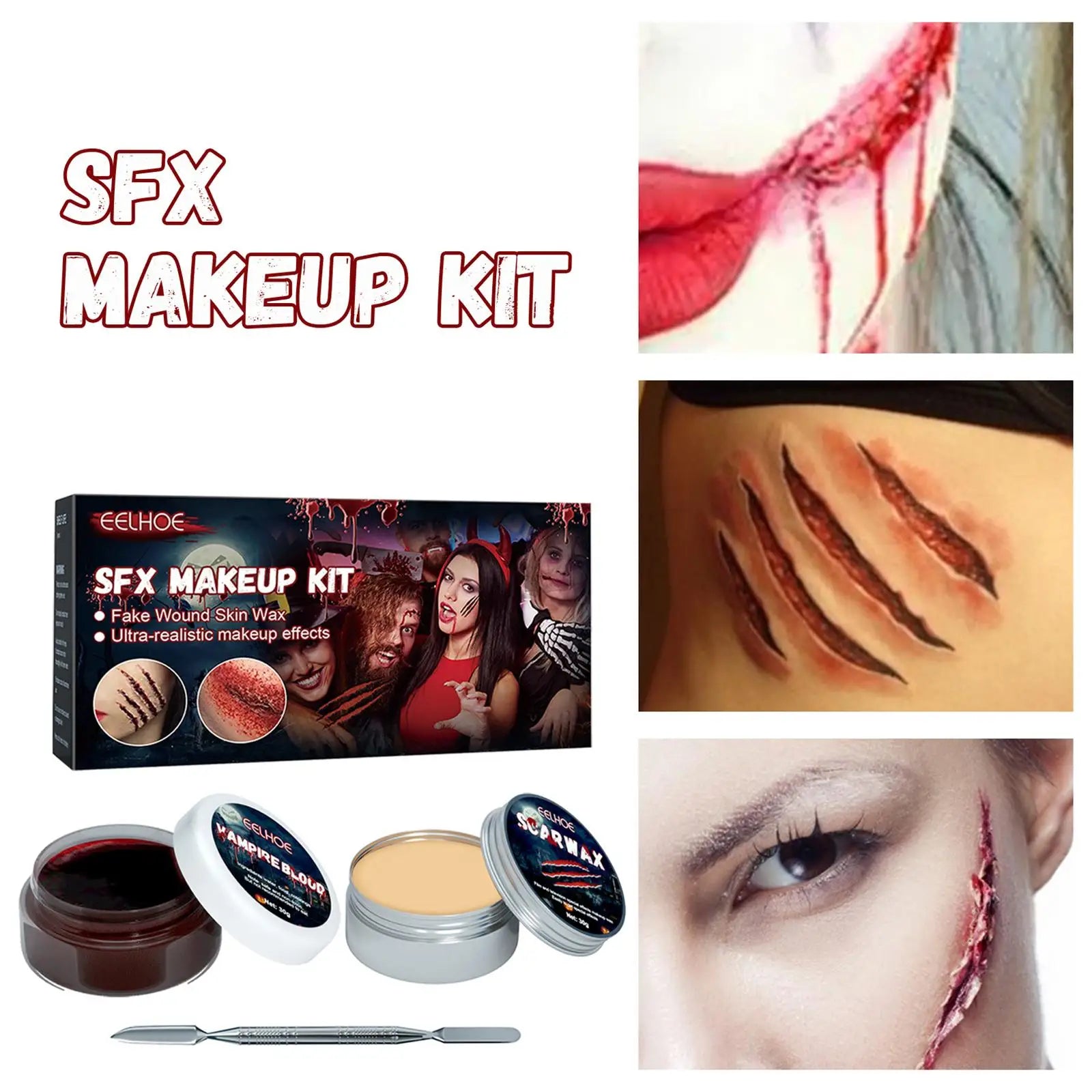 Professional Halloween Makeup Kit Fake Wound Scar Fake Blood Paint Scar Wax Halloween Special Effect Make Up Halloween Cosmetics