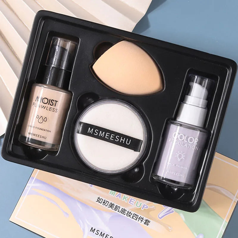 Base Makeup Set of Four Foundation Liquid Isolation Cream BB Cream Pre-makeup Milk Loose Powder Beauty Egg Brighten Skin Color