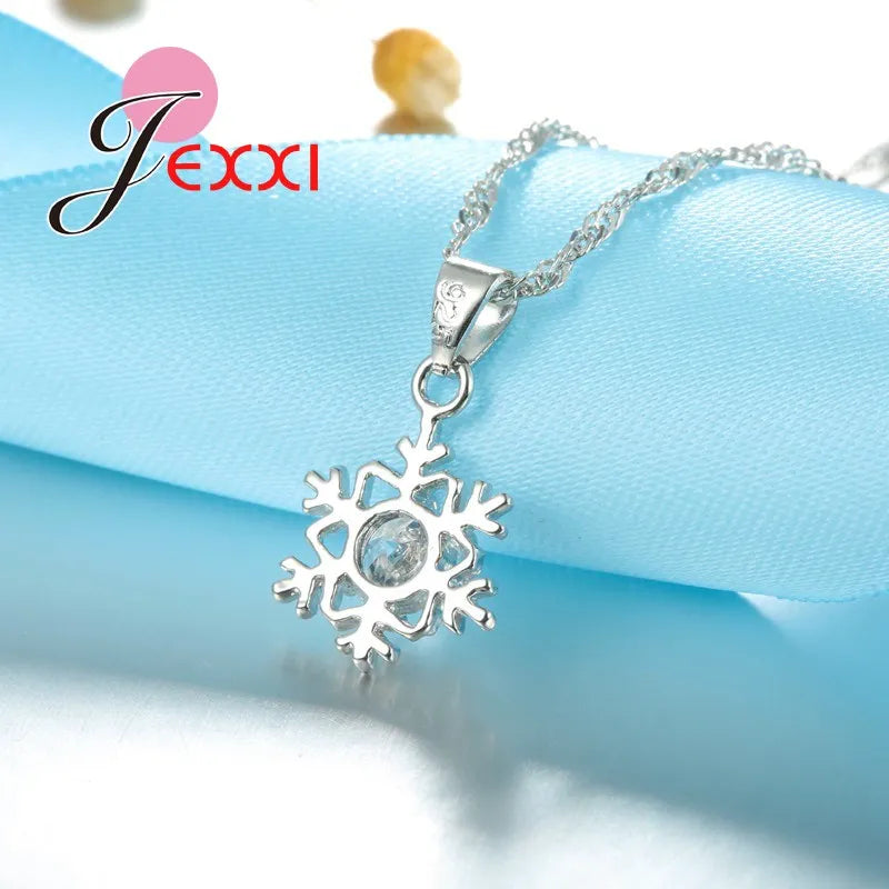 Luxury Women Wedding Bridal Jewellery Set Genuine 925 Sterling Silver Snow Shape Zircon Crystal Necklace Earrings Jewelry Sets