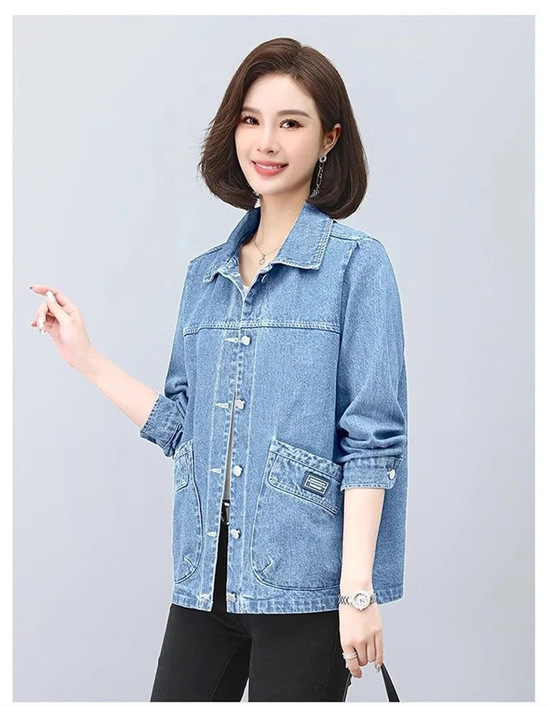 Cowboy Jacket for Women in the Spring and Autumn of 2025 New Loose and Casual Style for Middle-Aged Mothers Short Denim Jacket