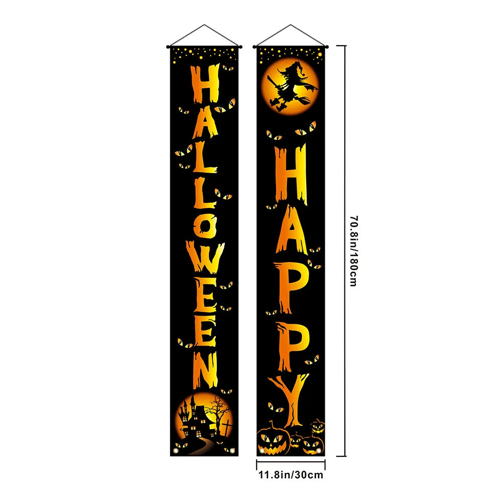 Halloween Couplet Horror Theme Festival Carnival Party Decoration Polyester Backdrops Pumpkin Skeleton Pattern Door Curtain