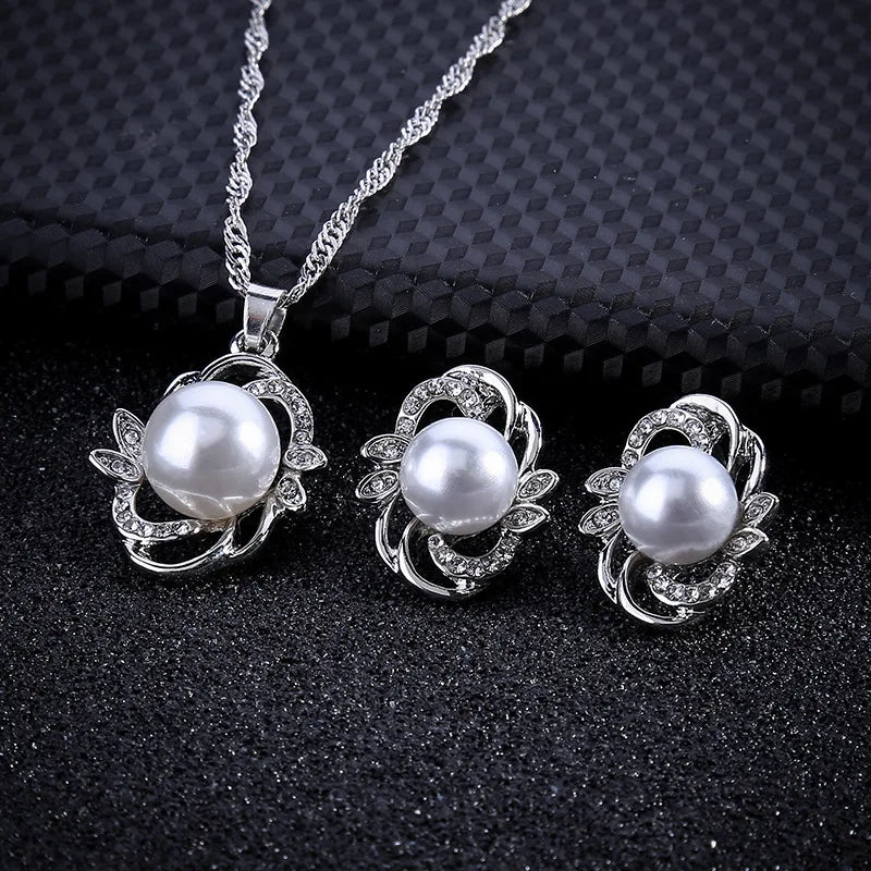 Gorgeous Women Fashion Pearl Necklace Earrings Romantic Bridal Jewelry Set Anniversary Birthday Wedding Valentine's Day Gifts