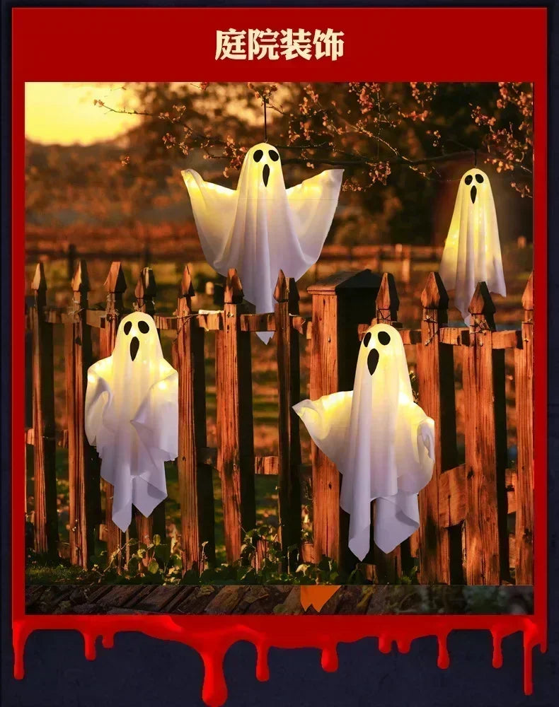 Halloween Party LED Glow Ghost Home Indoor Outdoor Decoration Supplies 2025 Haunted House Bar Hanging Horror Props with Lights