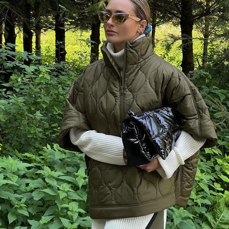 Womens  Coat Cotton-padded Zipper Cloak Warm Jacket Winter