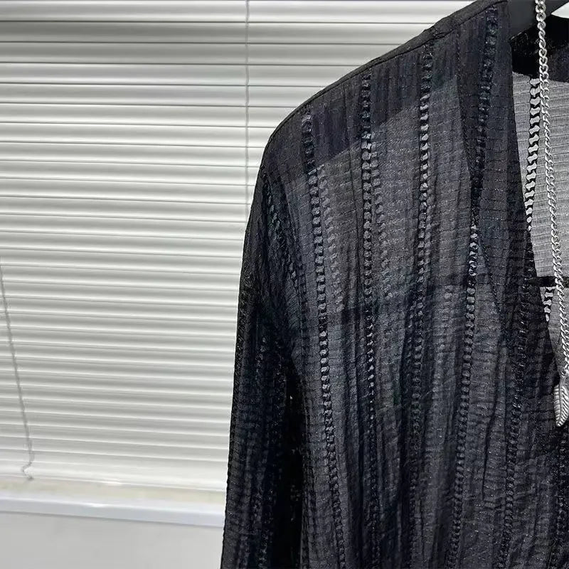 Mens Shirts Spring New Fashion Lace Long Sleeve Loose Casual T-shirt for Men