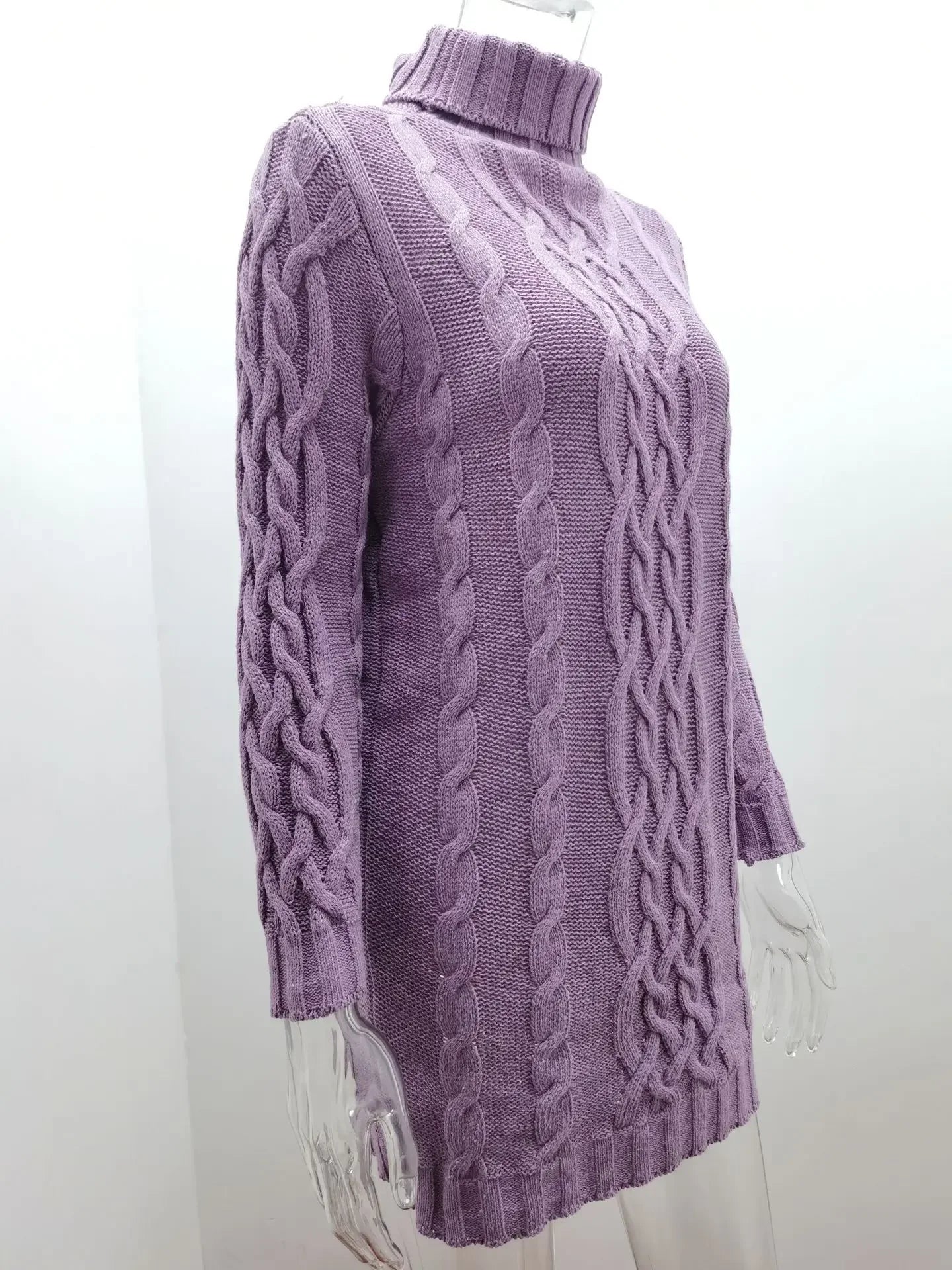 Women Fashion Long Sweater Dress High Collar Knitted Sweater Solid Color Thicken Pullovers Mini Vestidos 2024 Winter Autumn