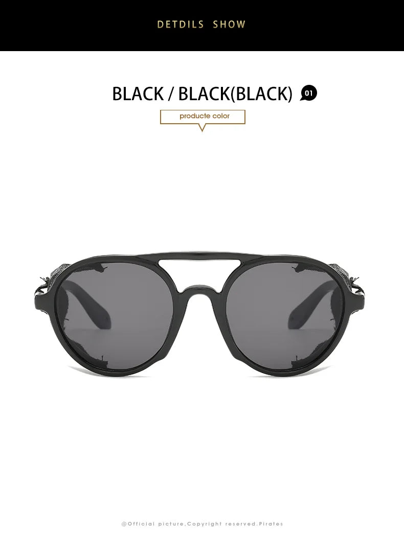 2022 Steampunk Googles Men Retro Punk Round Sunglasses Brand Design Double-bridge Windshield Hiking Driving Shades Eyewear UV400