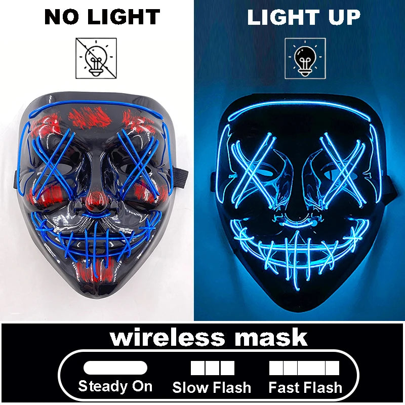 Halloween Letter V Horror Mask and colorful gloves Wireless Scary Glowing Mask for man women Festival party costume supplies