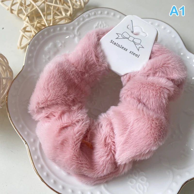 Winter Warm Soft Hair Scrunchies For Women Girls Cute Plush Elastic Hair Band Multicolor Rubber Band Hair Loop Hair Accessories