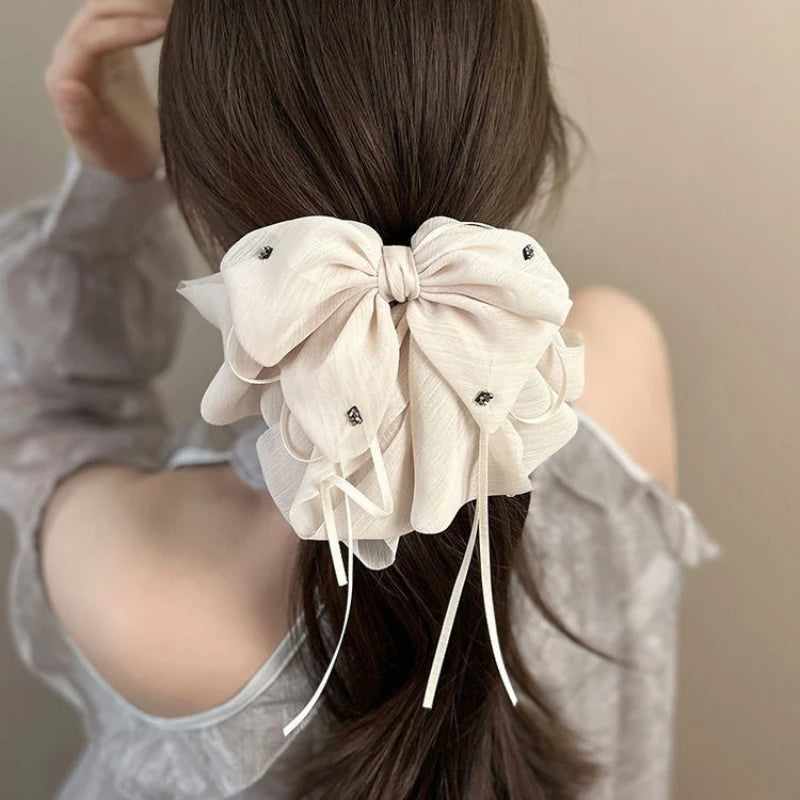 Women Lady 2025 New Accessories White Black Bowknot Ribbon Decorate Hair Clip Female Spring Summer Hair Claw Headwear Headdress