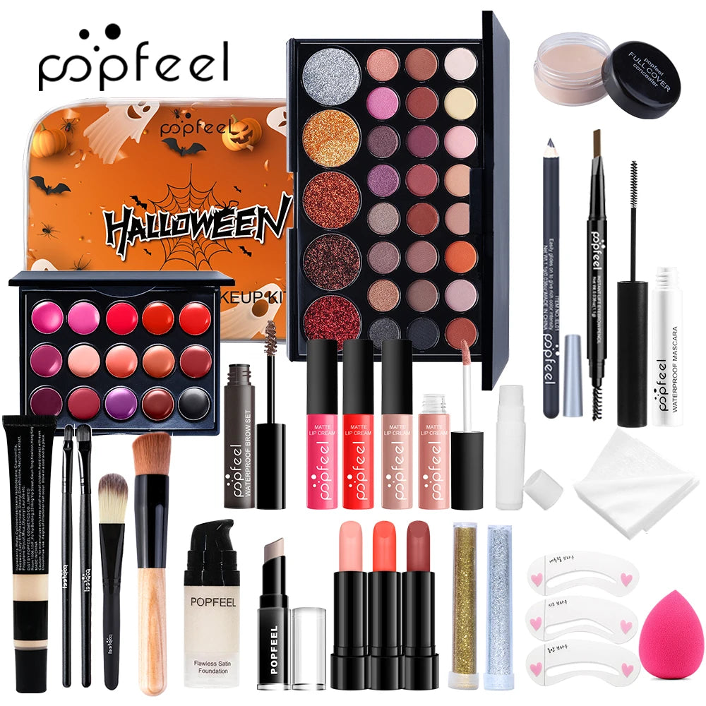 POPFEEL Halloween Makeup Set - Complete Cosmetic Kit with Eyeshadow, Lipstick, and Concealer Palette - Perfect for Festive Gift