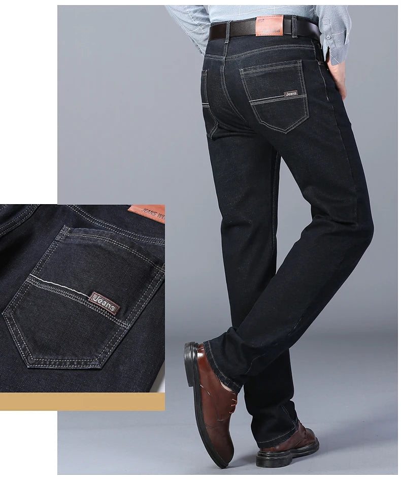 Classic black men's jeans Straight leg baggy plus size pants Wear comfortable dark pants Thin pants for dad gift dad pants