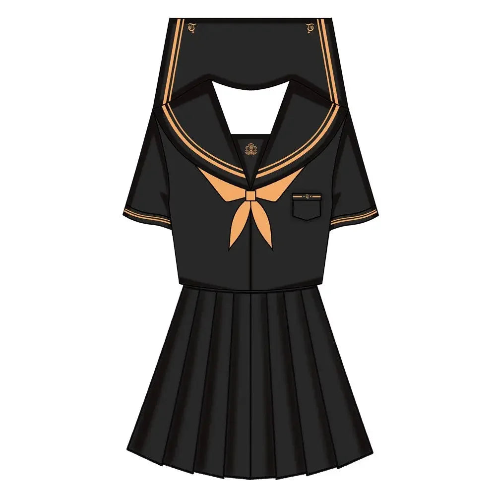 Japanese School Uniform Girls Plus Size Jk Suit Role Play High School Yellow Tie Black Basic Sailor Suit Female Long Sleeve Suit
