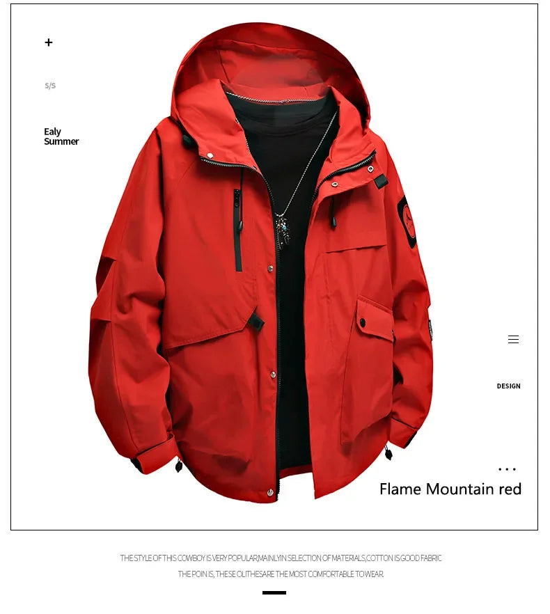 Men's workwear down jacket, American color-blocked hooded jacket for autumn and winter, cool and casual coat for teenagers